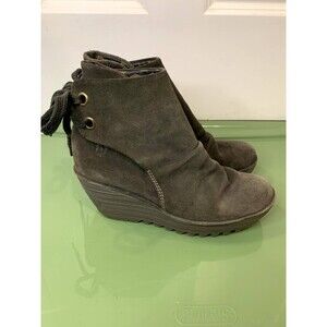 Fly London Yama Olive Suede Lace Back Wedge Ankle Booties Size EU 39